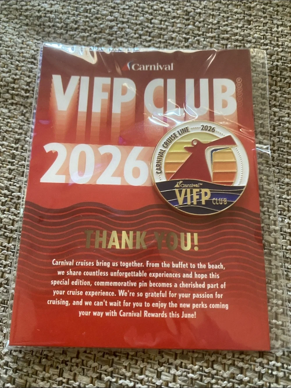 Carnival VIP Club 2026 Red & Gold Commemorative Pin